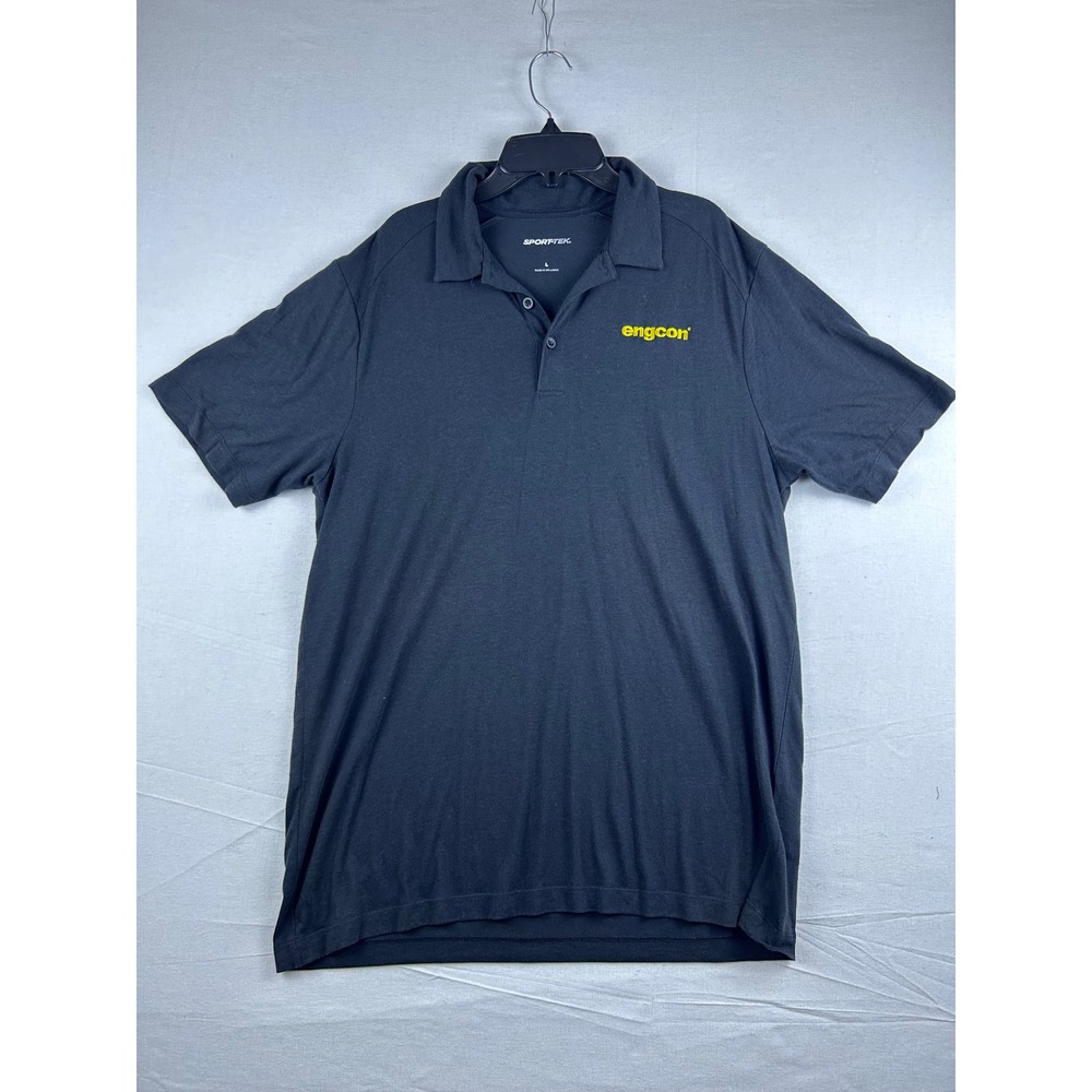 Sport-Tek Mens Engcon Logo Polo Shirt Black Short Sleeve Size L